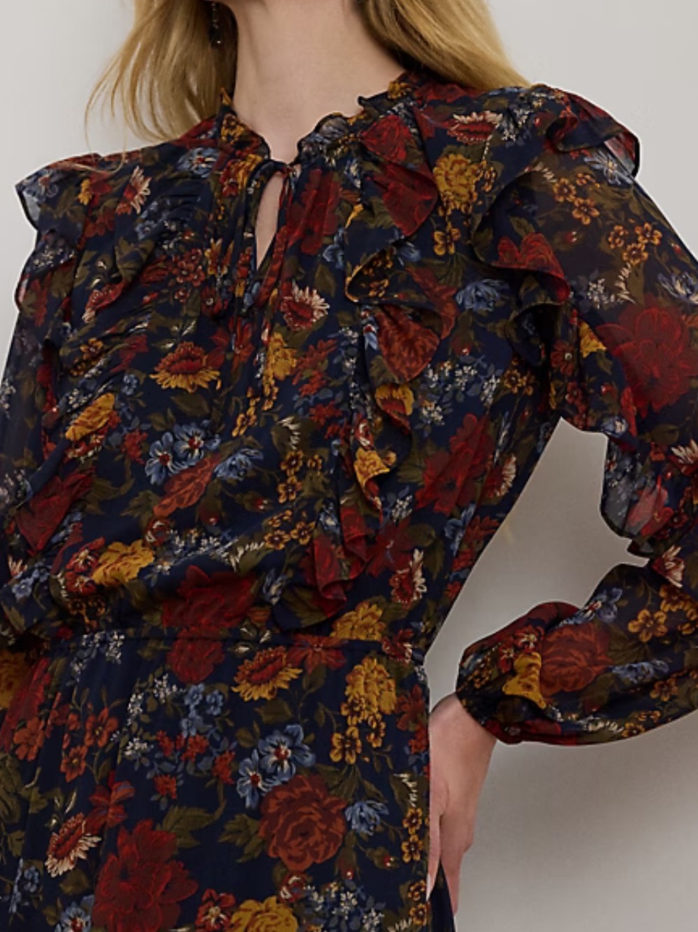 Ralph Lauren Lauren Floral Crinkle Georgette Tiered Dress New with Tags Sz 6 - Picture 2 of 8